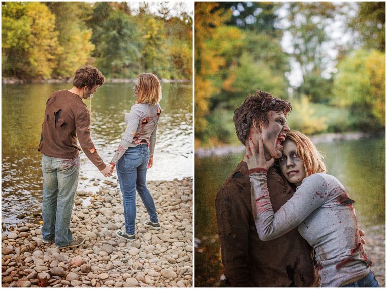 Zombie Apocalypse // Eugene Oregon Halloween Photoshoot // Engagement Photography // Mckenzie River // Stevi Sayler Photography