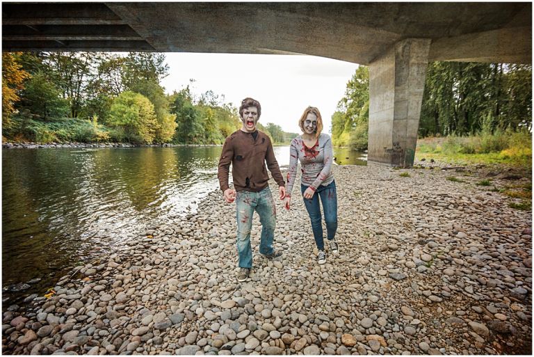 Zombie Apocalypse // Eugene Oregon Halloween Photoshoot // Engagement Photography // Mckenzie River // Stevi Sayler Photography