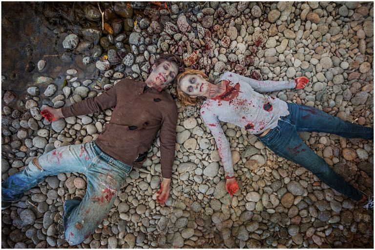 Zombie Apocalypse // Eugene Oregon Halloween Photoshoot // Engagement Photography // Mckenzie River // Stevi Sayler Photography